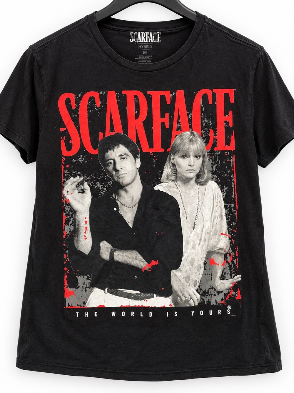 Hybrid Apparel Black Scarface Photo Graphic Tee with Red Lettering